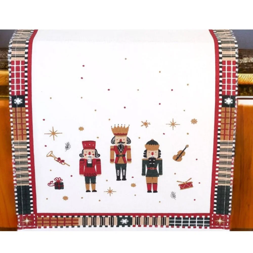 Nutcracker Table Runner Christmas Decor Xmas Holiday Cotton Decorative Cloth 72